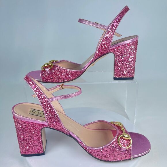 Gucci Horsebit Glittered Sandals - Pink | Women's 37.5 or US 7 - Picture 11 of 12